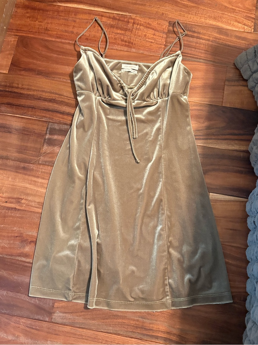 Urban Outfitters Velvet Mini Dress Taupe Gold Cowl Neck Slip Dress Size S (1194)